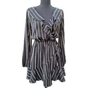 Express Striped Elastic Waist Ruffle Wrap Dress SIZE SMALL